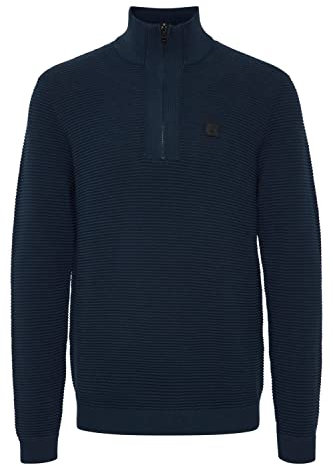!Solid SDValencia Herren Strickpullover Troyer Feinstrick Pullover mit Stehkragen und Reißverschluss, Größe:L, Farbe:Insignia Blue (194010)