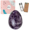 Yoni Ei Amethyst Stein 4x3 cm (gebohrt) inkl. ungewachste Schnur, Anleitung, Reinigungsbürste & Meditation - Beckenbodentraining für Frau - Yoni Egg lila