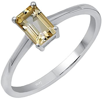 Natürliche Edelstein-Ringe, Solitärringe für Damen, Sterlingsilber, achteckiger Ring, Stein, Silber, Citrin