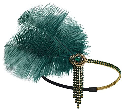 LEEMASING Haarreif für Damen, Retro-Feder, Flapper, Party-Accessoire, Fascinator für Hochzeit, Teeparty, Grün