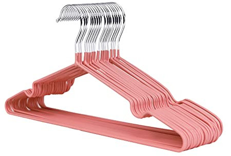 1Above 25x Premium Rubber Coated Metal Hangers - Heavy Duty - Space Saving Organiser Clothes Hangers for Wardrobes Coat Rack Rails Thin and Non-Slip Chrome (PINK)