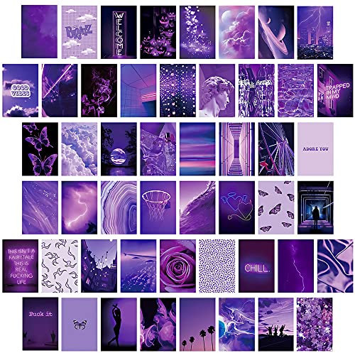 50 PCS Photo Aesthetic Pour Chambre, Kit De Collage Aesthetic, Wall Collage Kit, Photos Esthétiques Violettes, Pour Decoration Aesthetic Chambre, Photo Murale Fille, Impressions D'Art Mural, 10 x 15cm