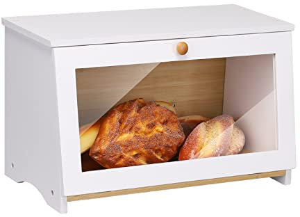 HOMEKOKO Wood Bread Box for Kitchen Counter, Single Layer Bamboo Large Capacity Food Storage Bin (White)