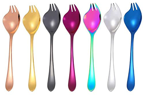 Ericetion 7pcs Stainless Steel Spork Salad Noodle Fork Spoon Travel Dessert Kitchen Tool