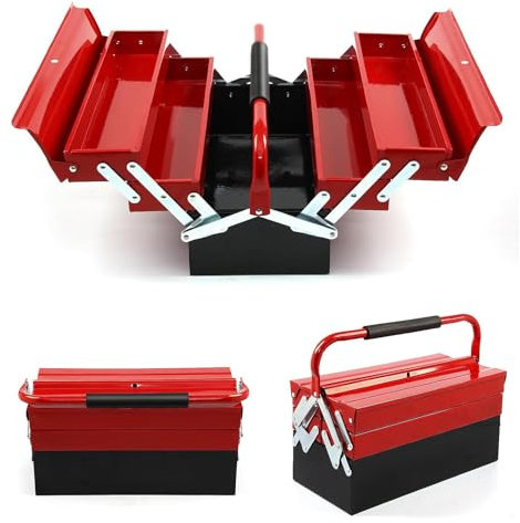 Holdfiturn Metal Tool Box 3 Tiers 5 Tray Tool Storage Box Cantilever Tool Box 43cmx22cmx21cm Tool Box Organiser Red