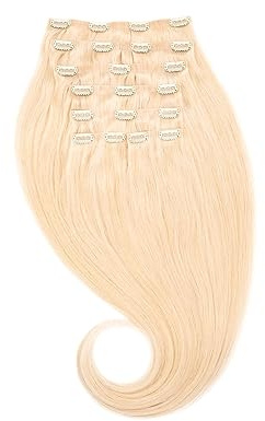 GLOBAL EXTEND® Clip-in-Extensions nahtlos I 100% Echthaar I Angenehmes Tragen | Einfaches Befestigen I Dichte und Volumen I Große Farbauswahl I Komplettes Set (50 cm, champagnerblond)