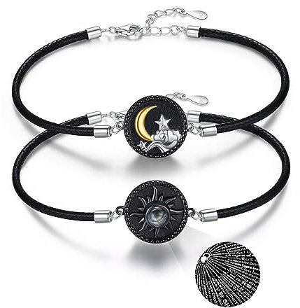 REDSUN Paar Armbänder 925 Sterling Silber Bff Armband 100 Sprachen I Love You Magnet Sonne Mond ProjektionVerstellbar Paar Armband Schmuck Geschenke für Damen Herren Couple
