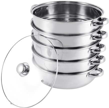 TRY-YEAN - Cocido al vapor de acero inoxidable con tapa de cristal, 5 pisos 30cm, utensilios de cocina, cacerola, placa de inducción, vaporizador para albóndigas