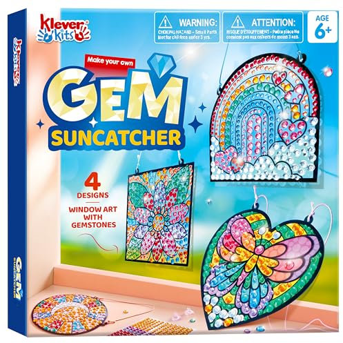 Klever Kits Suncatcher Fenster Bastelsets für Kinder,Geschenke für Mädchen 6 7 8 9 10 11 12 Jahre,DIY Diamant Malset Spielzeug,Basteln Mädchen Painting Set,Kreative Schmetterling Geschenke(4 Themen)