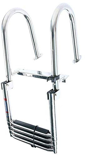 Bootsleiter, Teleskopleiter, Einstiegsleiter aus Edelstahl, Faltbare 4-stufige teleskopische schwimmende Trittleiter mit rutschfestem Pedal für Pool-/Marineyachten