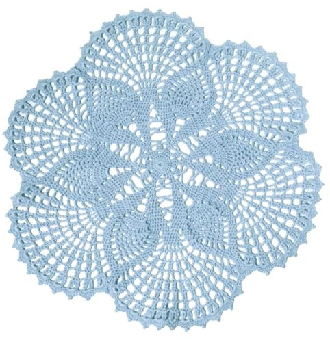 BOMHCS Handgefertigte Häkelspitzen-Deckchen, 38,1 cm bis 43,2 cm, rund, 6 Blütenblätter, Untersetzer, Vintage-Deckchen, Vasen, Tassenmatten (1, Hellblau)