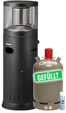 Enders Terassenheizer Polo Black 2.0 Heizstrahler inkl. 11 kg Eigentum Propangasflasche gefüllt und Ulith Lecksuchspray