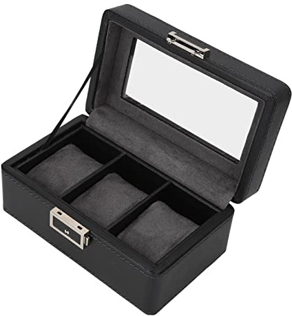 Uhrenbox for Herren, Uhrenbox aus Leder mit 3 Fächern, Vitrine, Organizer, Aufbewahrungsbox aus Glas for Schmuck, Uhrenvitrine aus PU-Leder, platzsparende einlagige Uhrenaufbewahrungsbox for Uhren und