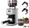 Aigostar Elektrisch Kaffeemühle mit 52 Mahleinstellungen, Kegelmahlwerk Geeignet für Espresso, Professionelle Elektrische Kaffeemühle mit Präzisem Digital Display, Edelstahl Coffee Grinder, Silber