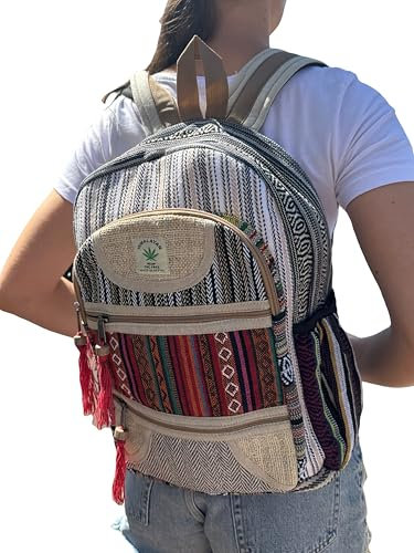 MIGURA Rucksack aus Canvas, für Reisen, Hippie-Stil, groß, ideal für Sommer, Alltag, Festivals, lässig, Vintage, Herren, Damen, wasserdicht, handgefertigt, Nepal, mehrfarbig, 13, bunt, 42