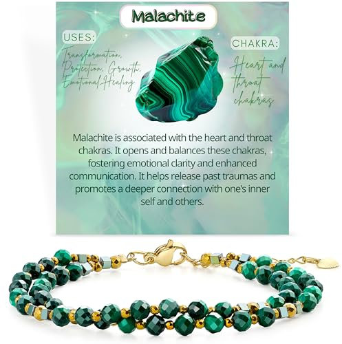 Farfume Armband Damen Edelstein Perlen Armbänder, Chakra 4mm Kristall Natürliche Echte Steine Schmuck Geschenke für Frauen(Malachit)