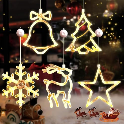 Banaone Weihnachten Fenster Lichter Dekorationen, Saugnapf hängende Fenster Weihnachtsbeleuchtung, Baum & Jingle Bell & Star Shaped für Weihnachten, Neujahr, Party, Indoor-Dekoration (5)