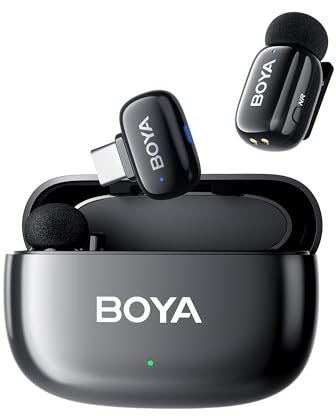Boya BOYAMini USB C Mini Microphone sans Fil, AI Voice Change, 2 Pack Lavalier Microphone pour Podcast Live Stream Tiktok Vlog Video Recording