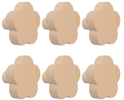 MOROBOR Lot de 6 boutons de placard en bois de hêtre en forme de fleur avec vis auto-adhésives pour commode, tiroir