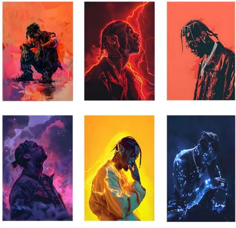 NebulaNova Set of 6 Travis Scott Poster Wallpaper Music Leinwand Poster Schlafzimmer Dekoration Landschaft Büro Raumdekoration Geschenk Unframe-style 08x12inch(20x30cm)