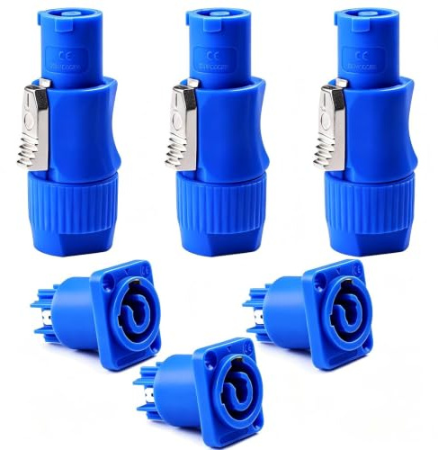 VISSQH 3 Sets Speaker Connector 250V 20A AC Speaker Power Connector,Audio Speaker Plug 3 Pin Speaker Panel Mount Socket Male and Female Head for Neutrik NAC3FCA, speaker