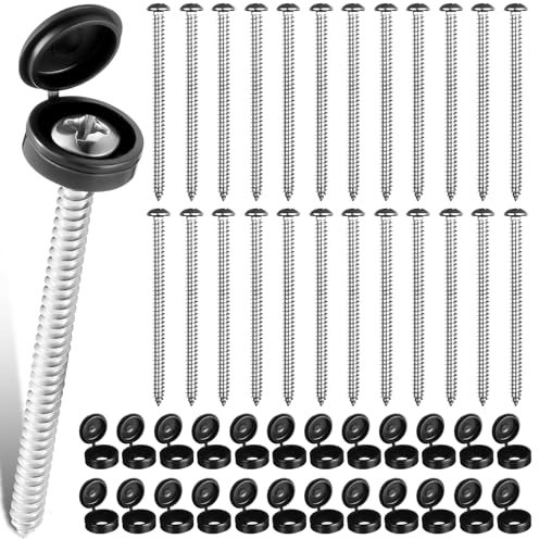 24 Sets M5*75mm Shutter Screws and Caps Plastic Hinged Screw Cover Cap Black Folding Snap Washer Covers Flip Tops Screw Protection for for Furniture, Wardrobe, Cabinet Shelf
