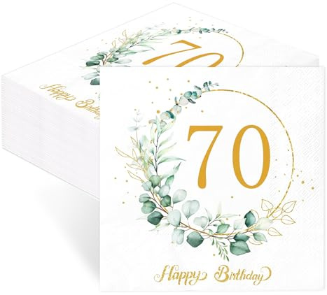 40 Stück Servietten 70. Geburtstag, Tischdeko 70 Geburtstag Servietten, Serviettens Eukalyptus Grün Salbeigrün für Frühling Deko, Kommunion, Konfirmation, Taufe