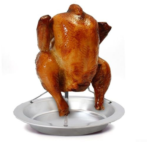 Stainless Steel Chicken Turkey Roaster Stand With Drip Pan BBQ Grill Rack Holder For Oven Cooking Poultry Duck Goose Vertical Beer Can Method Heavy Duty Base