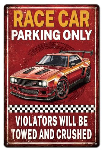 GLOBLELAND Funny Red Race Car Metal Tin Sign 12x8inch Vintage Warning Tin Signage Decor Signs Retro Wall Metal Plaque for Office Home Garage Room Cafes Bars Shopstore Decoration