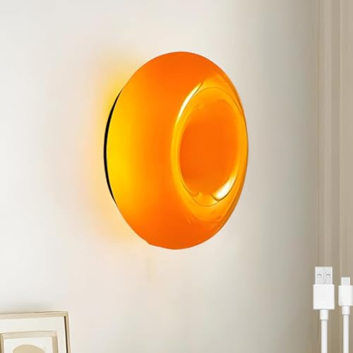 LOGT Orange Donut Wandleuchte LED USB Aufladbar Akku Wandlampe Ohne Stromanschluss Touch Dimmbar Lampe Wand Donutlampe Tischleuchte Batteriebetriebene Glas Lampenschirm Nachttischlampe 2000mAh