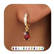 ZNBOH Ohrringe Gold Hängend Damen 18K Vergoldete Klein Creolen Geburtsstein | Zirkonia Damenohrringe Mit Stein Rubin Aquamarin Smaragd Peridot Amethyst,Schmuck Geburtstag Geschenk für Freundin Frauen