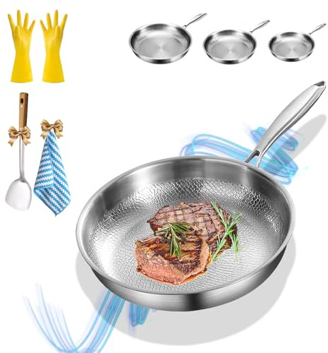 Siraat Titanium Frying Pan, Improved Design, Uncoated Titanium Pan, 26/28/30 cm, High-Quality, Scratch-Resistant and Extremely Durable Non-Stick Frying Pan with Lid (Lid Not Included, 26 cm)