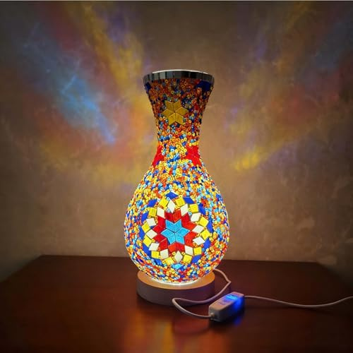Meditative Türkische Nachtleuchte Tischleuchte - Farbige Glasvase Mit Einsetzknöpfen, Ideal Für Ruhe am Bett Yoga-Studio-Beleuchtung Und Entspannung im Bad USB-Stromversorgung (5,11 Zoll * 11 Zoll)