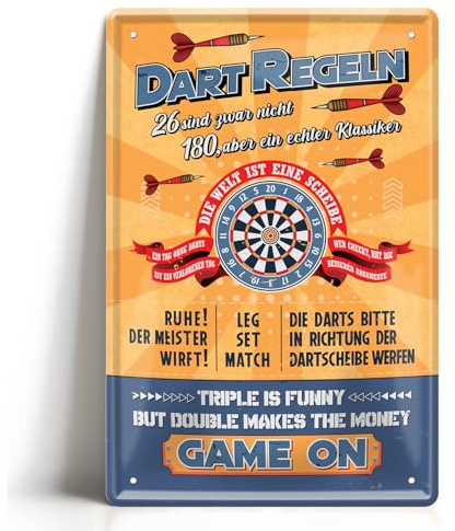 Blechschild Dartregeln 20x30cm - Dart Deko Dartscheibe Steeldartscheibe Dartautomat - Dartzubehör Wandschild Vintage - Geschenk Dartspieler Dartfans Partykeller (Regeln 2)
