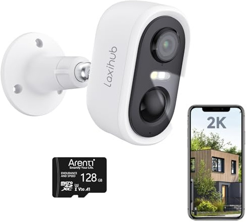 LAXIHUB 2K Battery Security Camera Outdoor/Indoor Wireless with 128GB SD Card