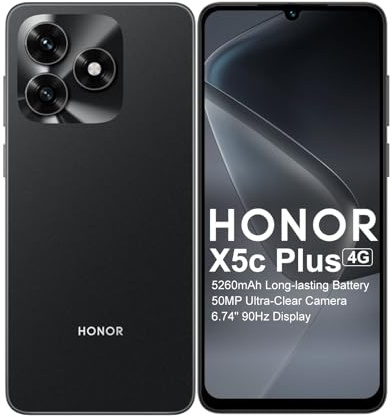 HONOR X5c Plus Smartphone, Pantalla Brillante de 6,74 Pulgadas 90Hz, Batería de Larga Duración 5130 mAh, 256GB, Cámara Doble 50 MP Ultraclara, Procesador de 8 Núcleos, Dual SIM, Android 15