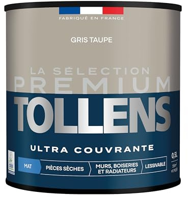 Tollens - Peinture Couleur - Murs, Boiseries & Radiateurs - La Sélection Premium - Pièces sèches - Ultra couvrante - Résistante - Ultra rapide - Ecolabel - Mat - GRIS TAUPE - 0L5 = 6m²