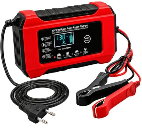 Autobatterie Ladegerät 12V 6A mit LCD Display für Auto Motorrad Boot Marine | Batterieladegerät Auto mit Impulsreparatur Erhaltungsladung für Blei-Säure Gel-Batterien SLA AGM Wet, Intelligent Automatisch