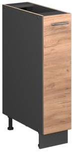 Vicco Apothekerschrank Fame-Line, Goldkraft Eiche/Anthrazit, 20 cm | 1 Auszug · Ohne Arbeitsplatte · Höhenverstellbare Füße · Metallgriffe · Metall-Vollauszüge