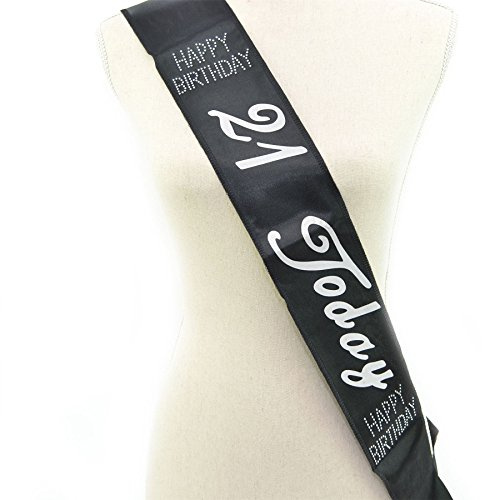 Gifts 4 All Occasions Limited SHATCHI-1187 Shatchi 21 Today Black Silver Diamante 21st Birthday Sash Fancy Dress Accessory Party Gift Banner Decoration