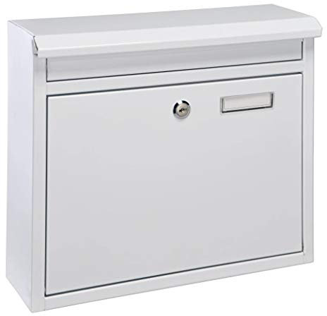 Haushalt International Briefkasten aus Metall Weiss mit 2 Schlüssel und Namensschild 60602