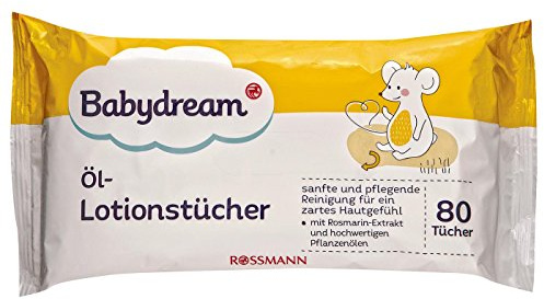 Babydream Öl-Lotionstücher 80 Stück sanfte & pflegende Reinigung für ein zartes Hautgefühl, mit Rosmarin-Extrakt & hochwertigen Pflanzenölen