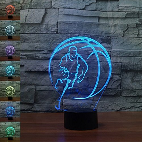 HPBN8 Ltd Kreative 3D Basketball Nacht Licht Lampe USB Power 7 Farben Amazing Optical Illusion 3D LED Lampe Formen Kinder Schlafzimmer Geburtstag Weihnachten Geschenke