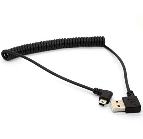 Coiled Mini USB Cable, 90 Degree Spring USB 2.0 to Mini USB Cable Cord, Right Angle Charging and Sygn Mini USB Adapter Lead