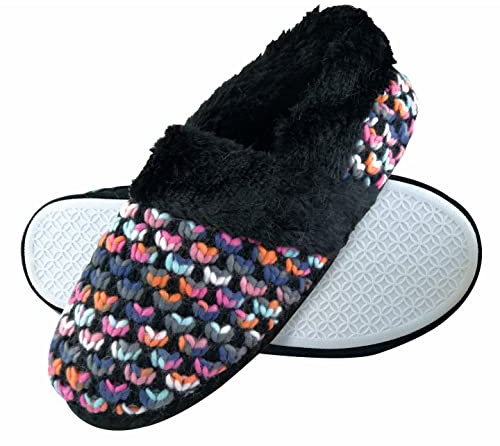 DUNLOP - Ladies Cute Fluffy Plush Winter Warm Luxury Knitted Slippers (4 UK, 8029 Black)
