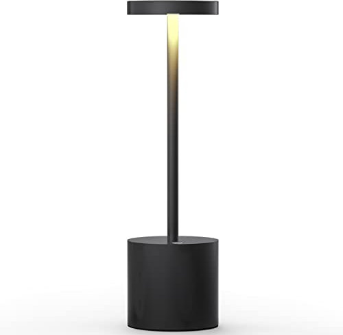 YIKUI Cordless Table Lamp, 5000 mAh Battery 3 Color LED Dimming, Aluminum Indoor/Outdoor Restaurant Terrace Desk Light Black