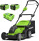 Greenworks G40LM41K2X Kabelloser Akku Rasenmäher für Flächen bis zu 500 m², 41 cm Schnittbreite, 50-Liter-Sack PLUS zwei 40 V 2Ah-Akkus und Ladegerät, 3 Jahre Garantie