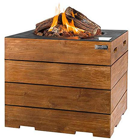 Happy Cocooning Mania Feuertisch Lounge&Dining 19,5 kW quadratisch 76x76x67,5 cm Teakholz/schwarz