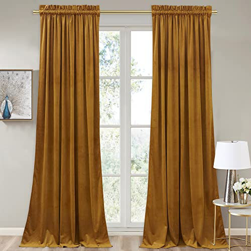 StangH Goldfarbene Samtvorhänge, 213,4 cm lang, Raumverdunkelung, Fensterbehandlung, geräuschreduzierend, Privatsphäre, Raumteiler-Vorhänge für Schlafzimmer/Büro, Senfgold, B 52 x L 84, 2 Paneele