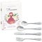 Maverton Set di 4 posate per bambini con incisione + scatola in legno con stampa personalizzata - motivo animali - idee regalo per battesimo bimba - fata